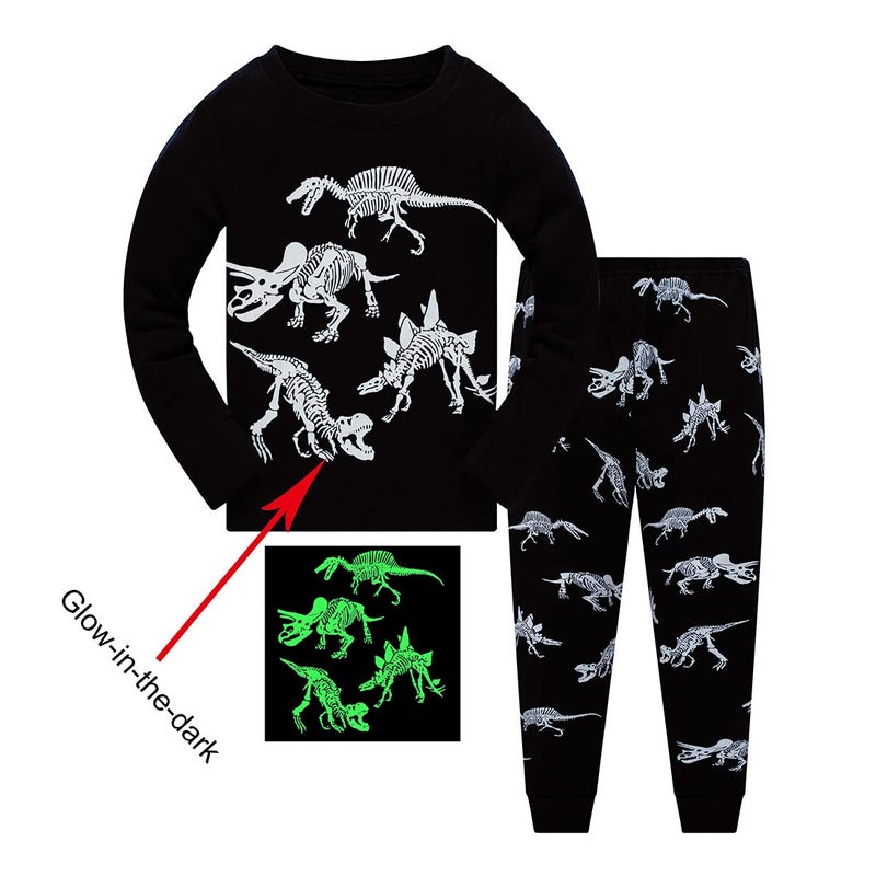 Popshion Little Boys Pajamas Sets Glow in Dark Dinosaur Sleepwear 100% Cotton Pjs 2 Piece Toddler Clothes Kids 7t - Image 2